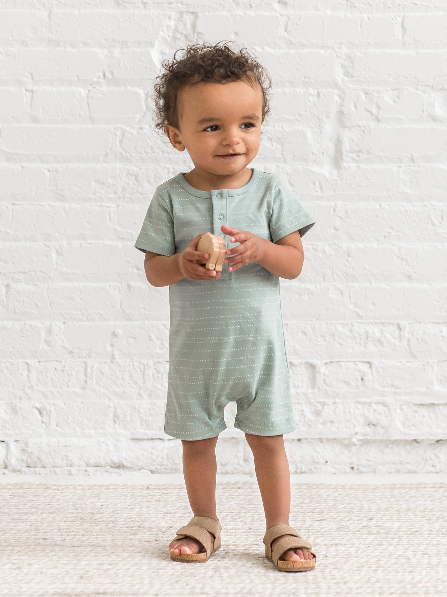 Organic Baby Mason Short Sleeve Romper - Pebble / Jade