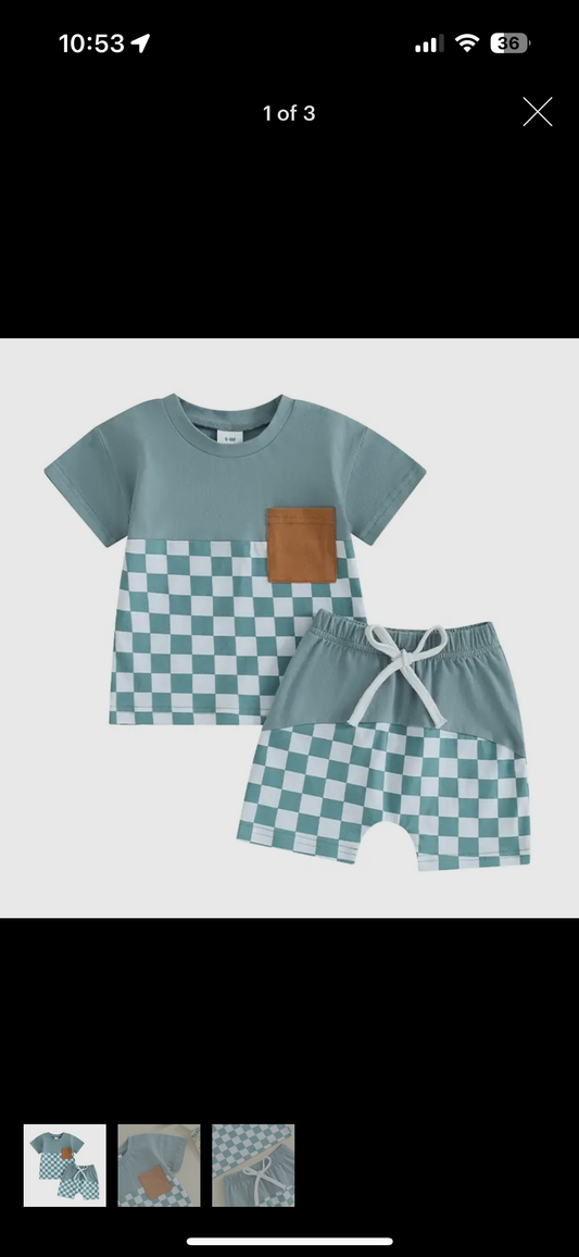 Ombre Check T-Shirt Set ~ Sea Foam