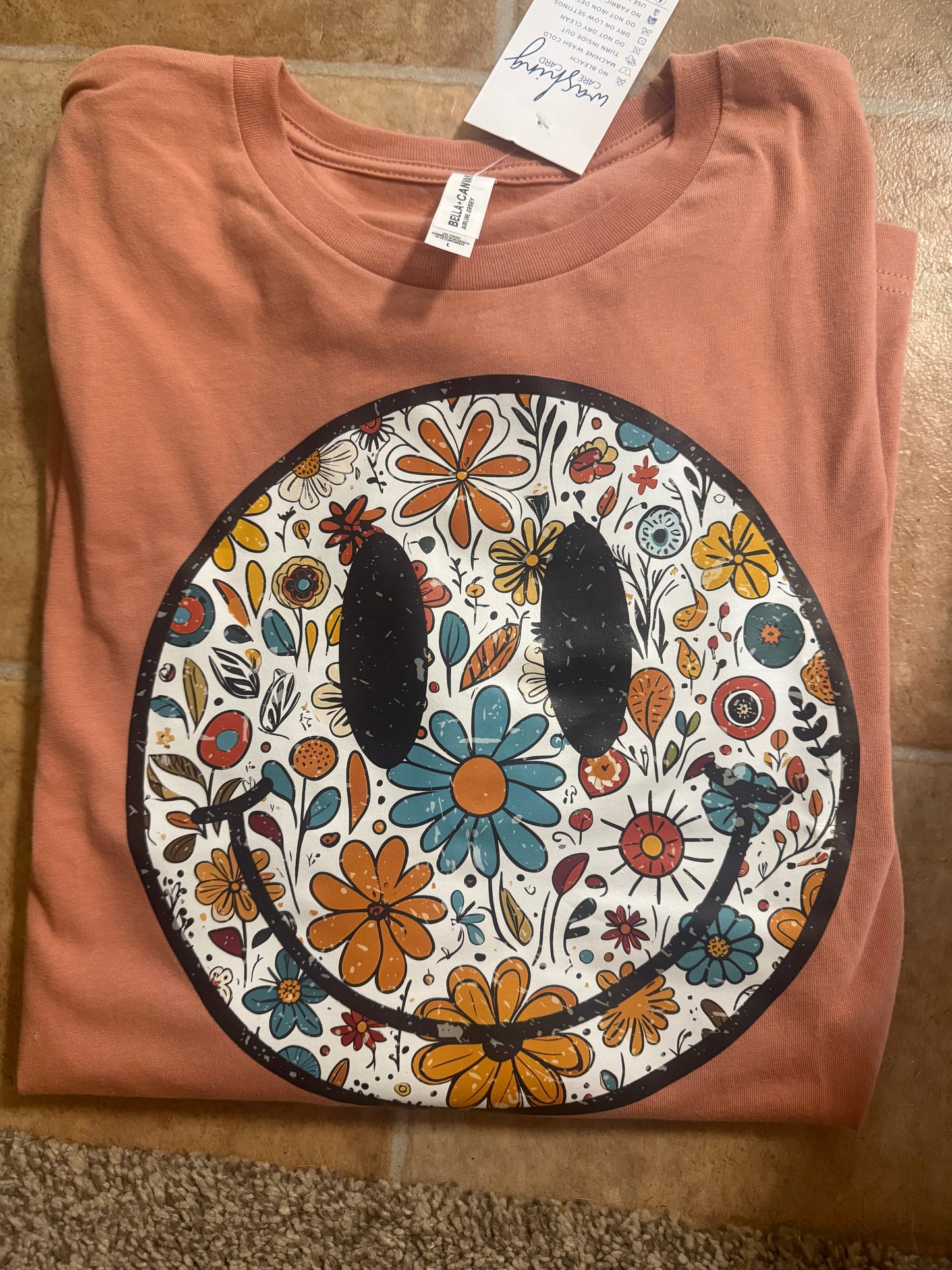 Floral Smiley Face Long Sleeve Tee